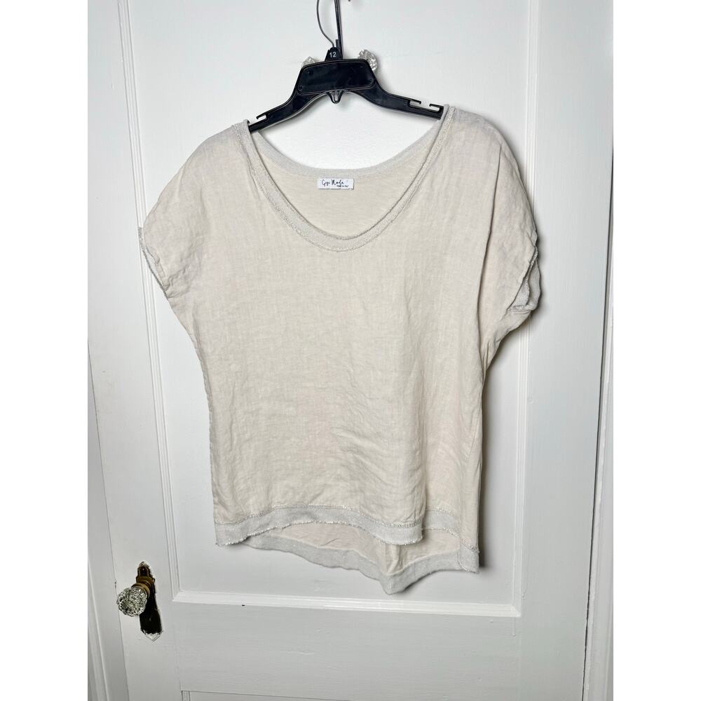Gigi Moda 100% Linen Lagenlook Boho Oversized Flowy Coastal T-shirt Beige Medium